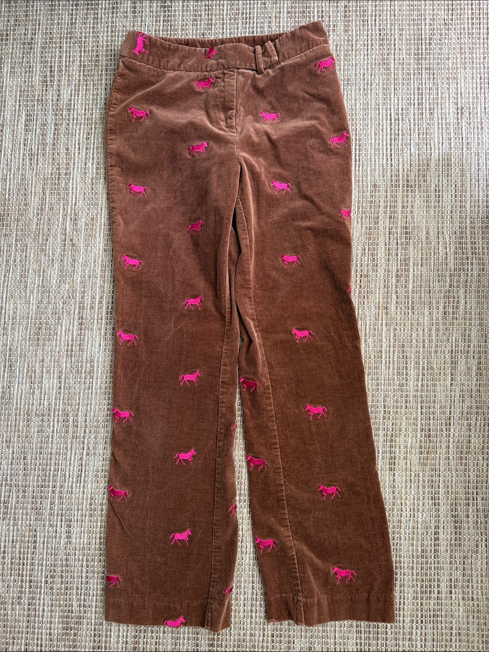 vintage Women’s Lilly Pulitzer Brown Corduroy Pants with Pink Horse Embroidery 6